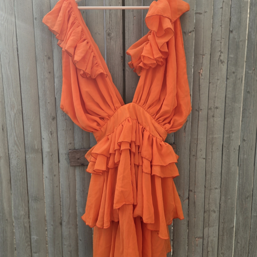 Grassfields Zinnia  Dress Orange Ruffle Layered Cocktail Dress Women’s Size 6 - Picture 2 of 2